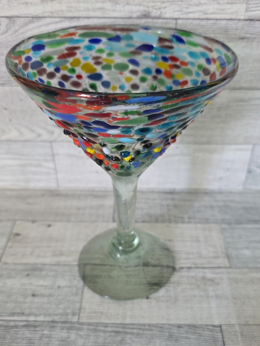 Handblown Multicolor Speckled Glass Martini Goblet